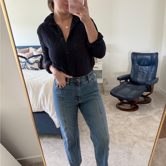 NWOT Nordstrom navy 100% cotton Button Down Shirt - Picture 3 of 8